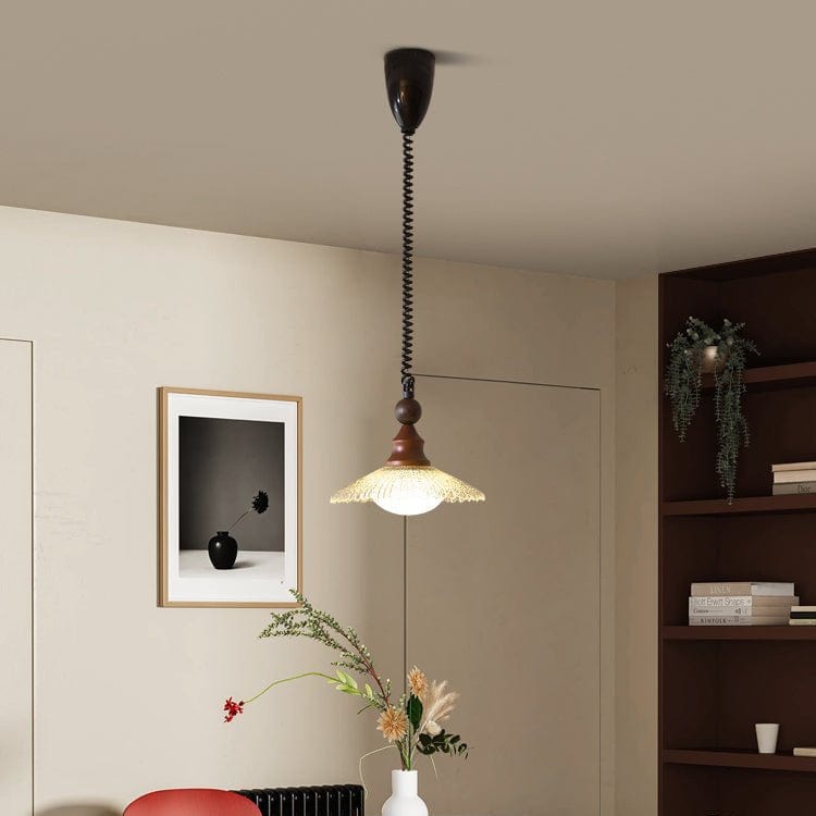 Vintage Pendant Lamp Wood Metal Glass | Integrated LED Frosted Globe | Modern Rustic Hanging Light | Dining Living Room Ardell
