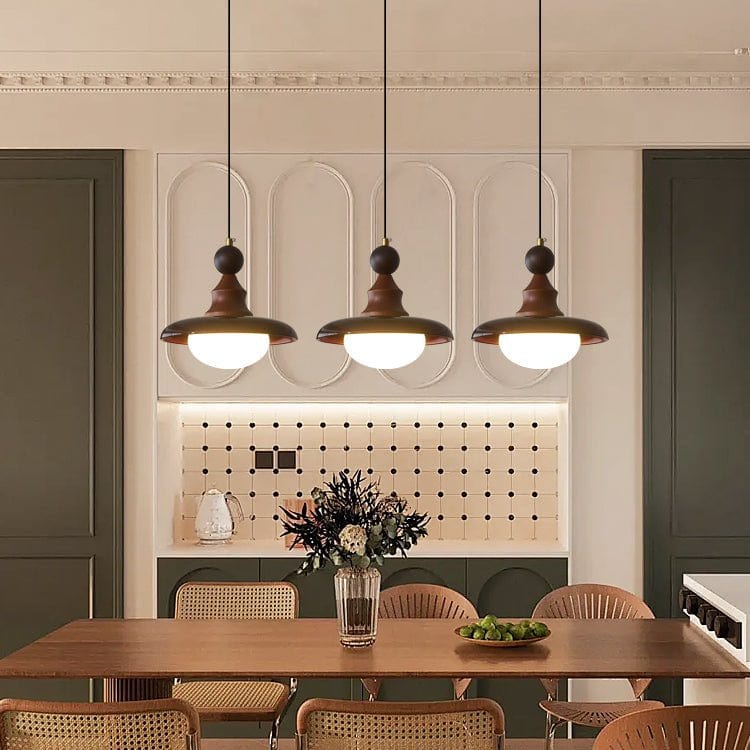 Vintage Pendant Lamp Wood Metal Glass | Integrated LED Frosted Globe | Modern Rustic Hanging Light | Dining Living Room Ardell