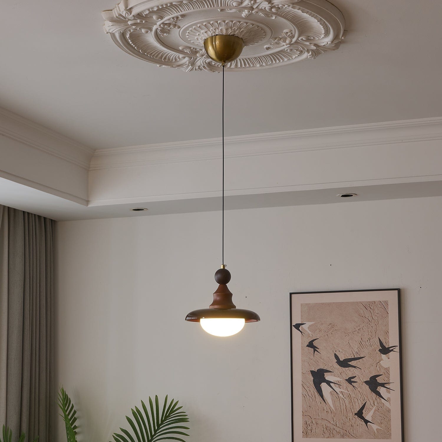 Vintage Pendant Lamp Wood Metal Glass | Integrated LED Frosted Globe | Modern Rustic Hanging Light | Dining Living Room Ardell
