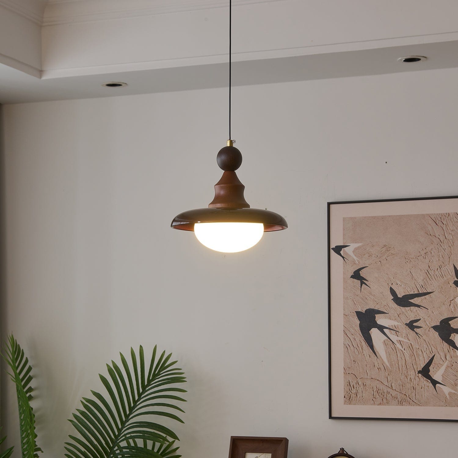 Vintage Pendant Lamp Wood Metal Glass | Integrated LED Frosted Globe | Modern Rustic Hanging Light | Dining Living Room Ardell