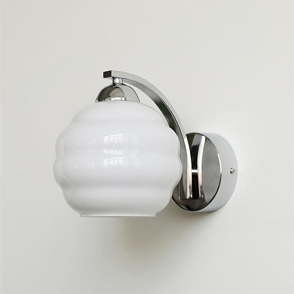 Art Deco Vintage Wall Lamp Glass Shade | Gold or Chrome Finish | E26 E27 LED Compatible | Classic Indoor Wall Lighting