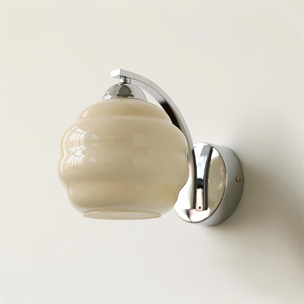 Art Deco Vintage Wall Lamp Glass Shade | Gold or Chrome Finish | E26 E27 LED Compatible | Classic Indoor Wall Lighting