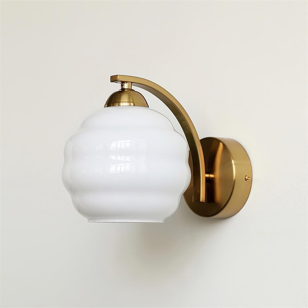 Art Deco Vintage Wall Lamp Glass Shade | Gold or Chrome Finish | E26 E27 LED Compatible | Classic Indoor Wall Lighting