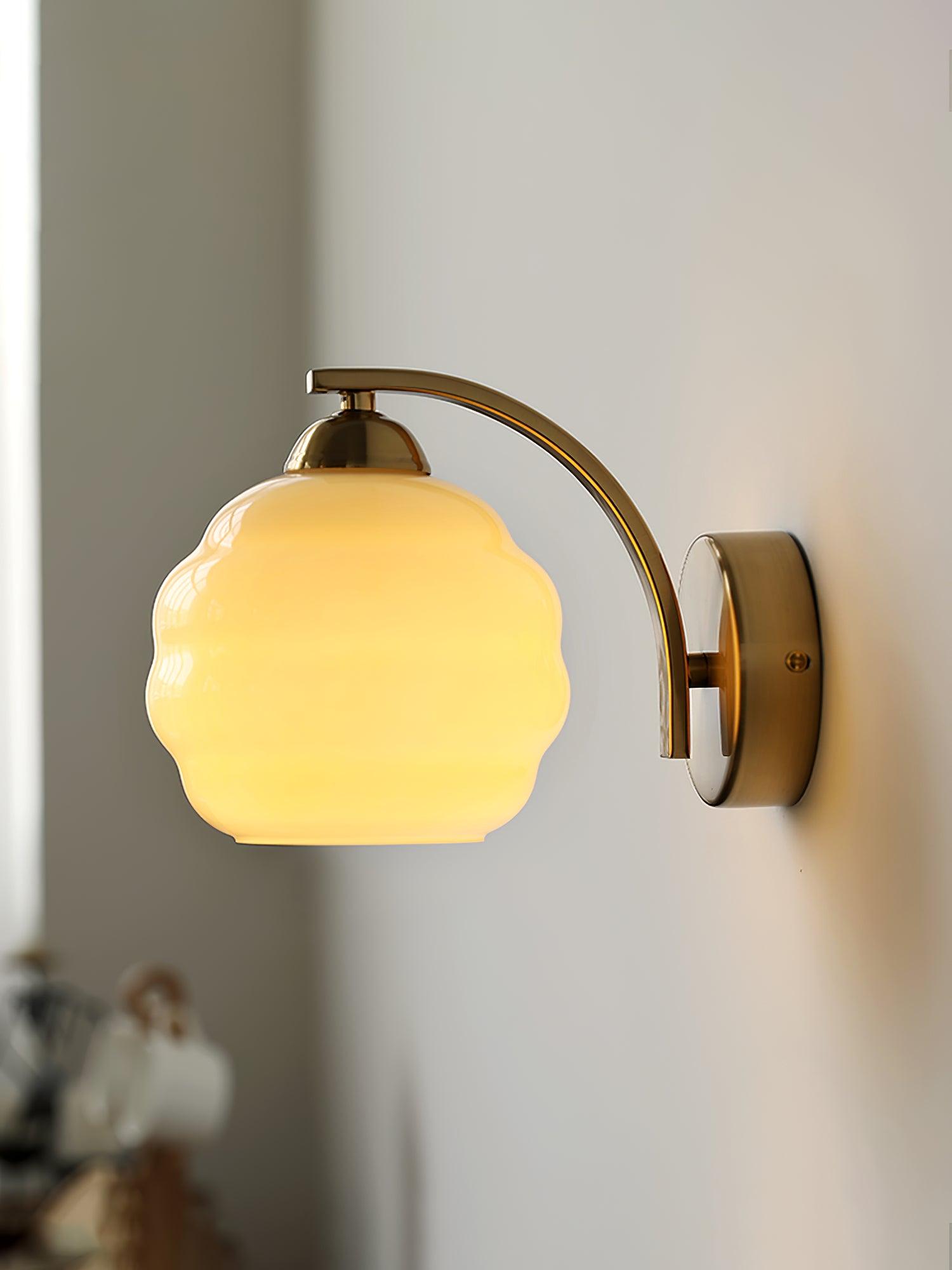 Art Deco Vintage Wall Lamp Glass Shade | Gold or Chrome Finish | E26 E27 LED Compatible | Classic Indoor Wall Lighting