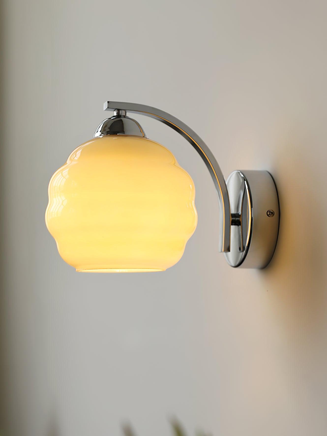 Art Deco Vintage Wall Lamp Glass Shade | Gold or Chrome Finish | E26 E27 LED Compatible | Classic Indoor Wall Lighting