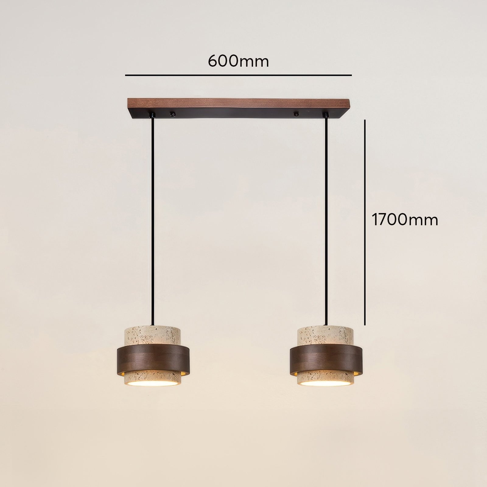 Wabi-Sabi Pendant Light Travertine Stone Wood | GX53 LED 6-10W | Minimalist Bedside Hanging Lamp | Adjustable Cable Ascend
