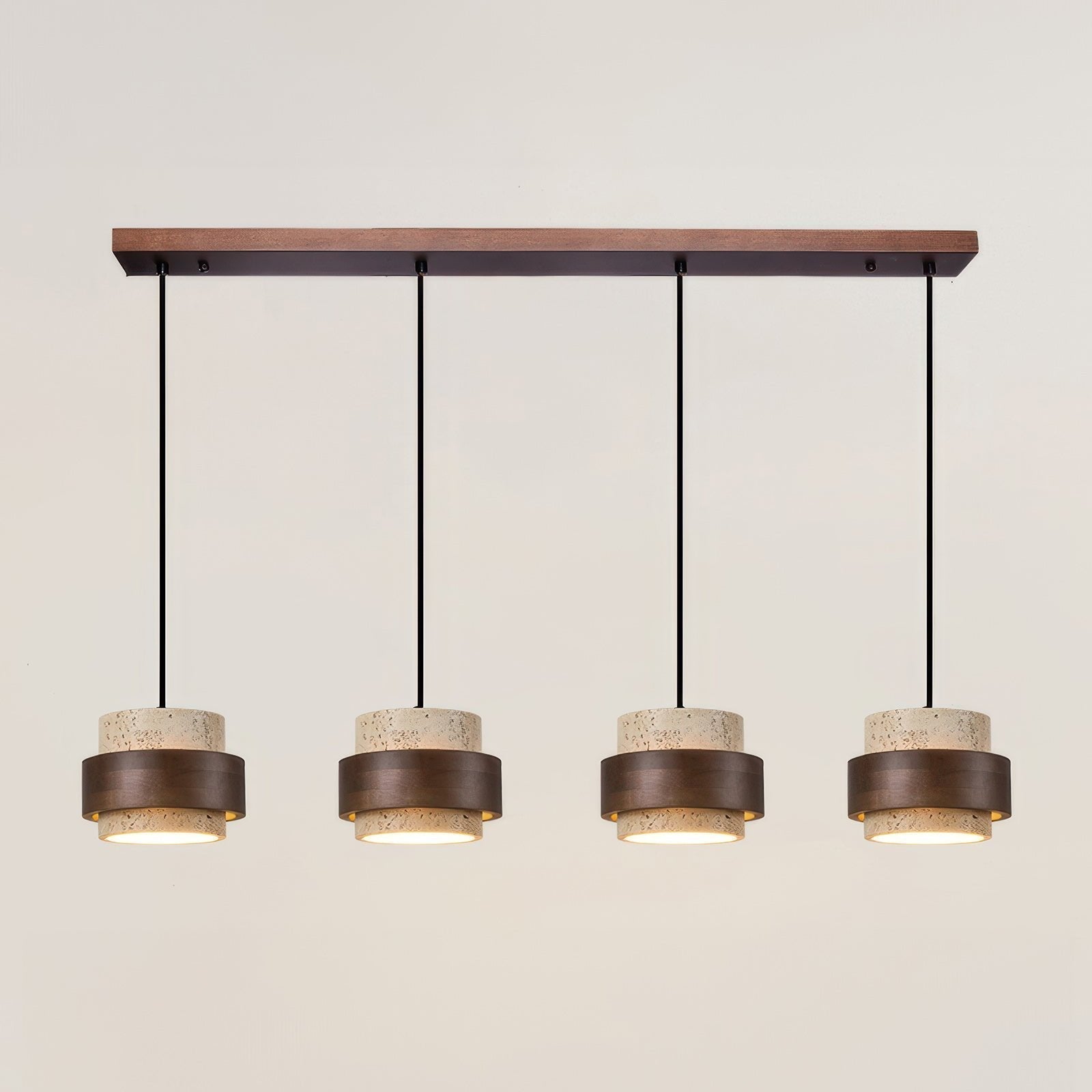 Wabi-Sabi Pendant Light Travertine Stone Wood | GX53 LED 6-10W | Minimalist Bedside Hanging Lamp | Adjustable Cable Ascend