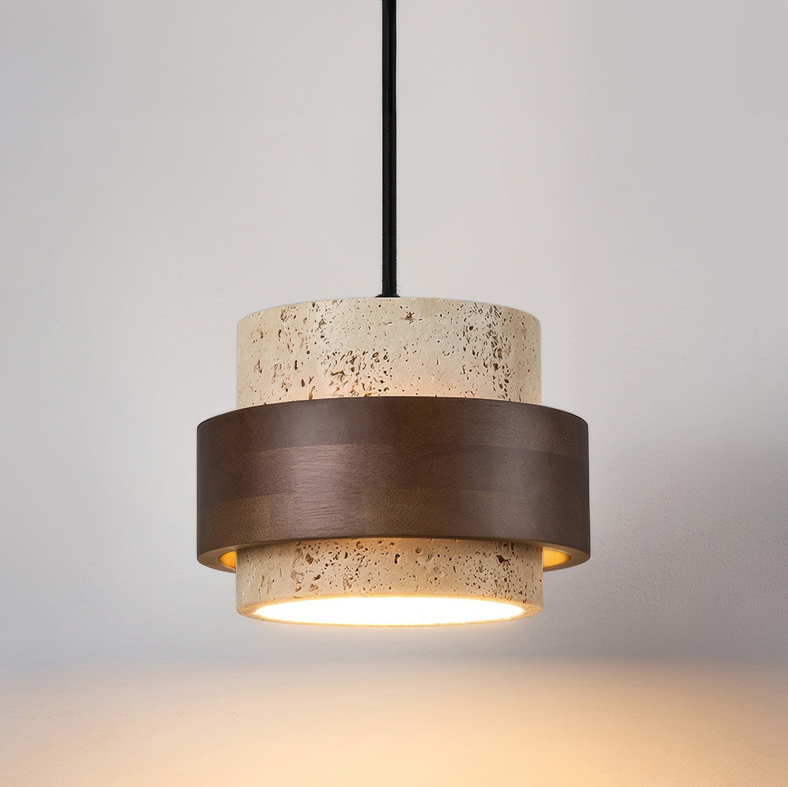 Wabi-Sabi Pendant Light Travertine Stone Wood | GX53 LED 6-10W | Minimalist Bedside Hanging Lamp | Adjustable Cable Ascend