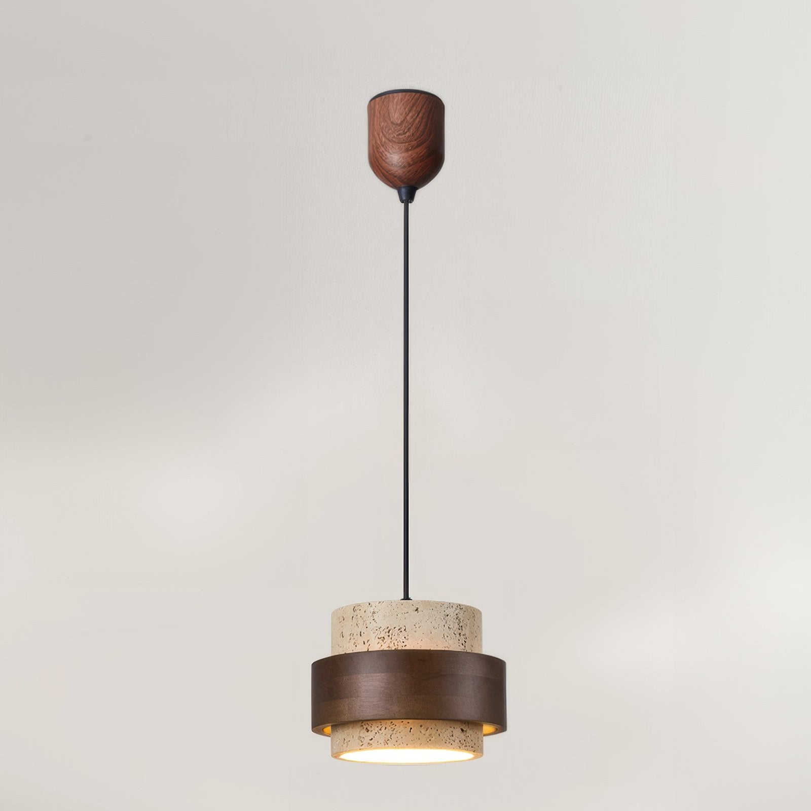Wabi-Sabi Pendant Light Travertine Stone Wood | GX53 LED 6-10W | Minimalist Bedside Hanging Lamp | Adjustable Cable Ascend