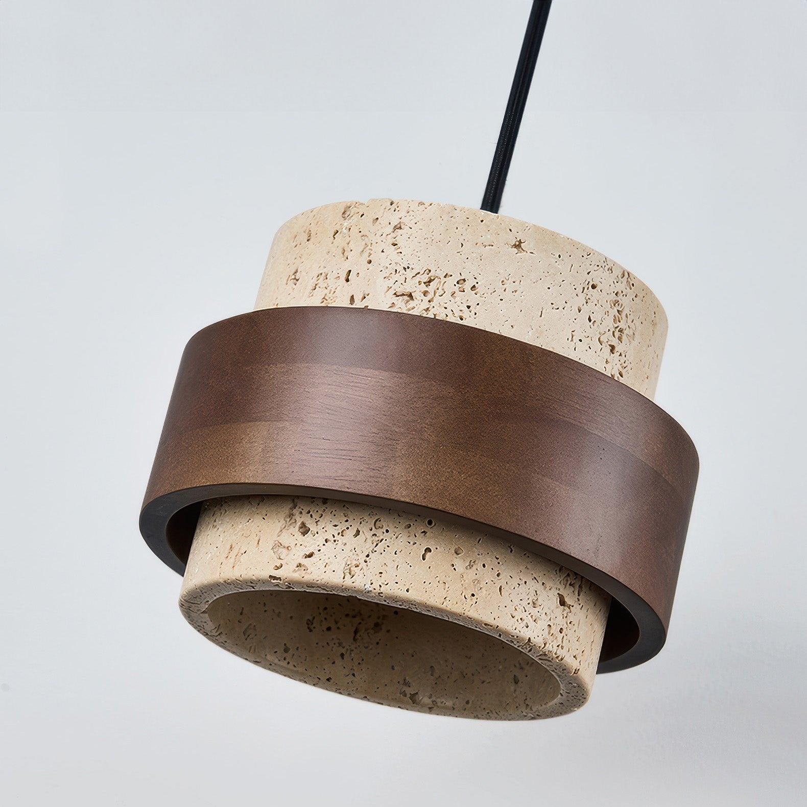 Wabi-Sabi Pendant Light Travertine Stone Wood | GX53 LED 6-10W | Minimalist Bedside Hanging Lamp | Adjustable Cable Ascend