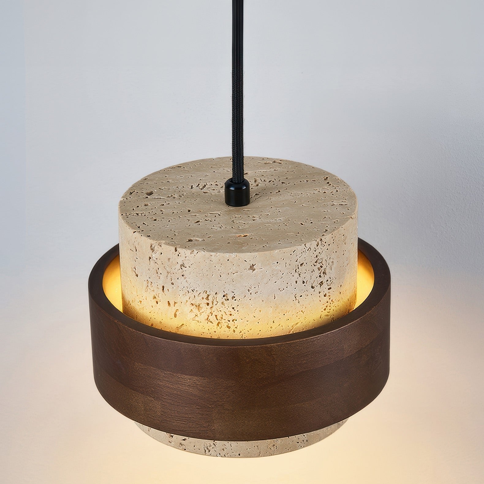 Wabi-Sabi Pendant Light Travertine Stone Wood | GX53 LED 6-10W | Minimalist Bedside Hanging Lamp | Adjustable Cable Ascend