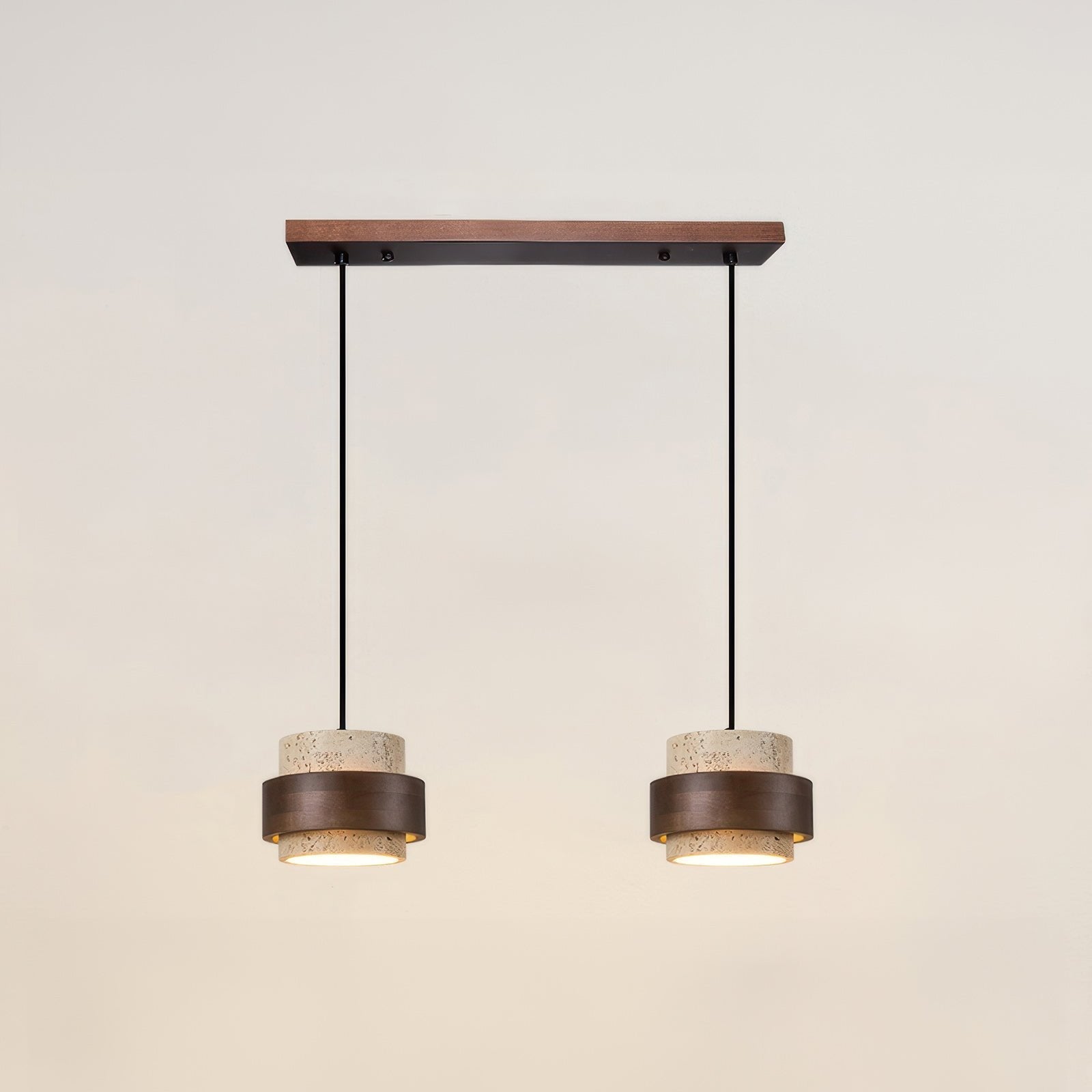 Wabi-Sabi Pendant Light Travertine Stone Wood | GX53 LED 6-10W | Minimalist Bedside Hanging Lamp | Adjustable Cable Ascend