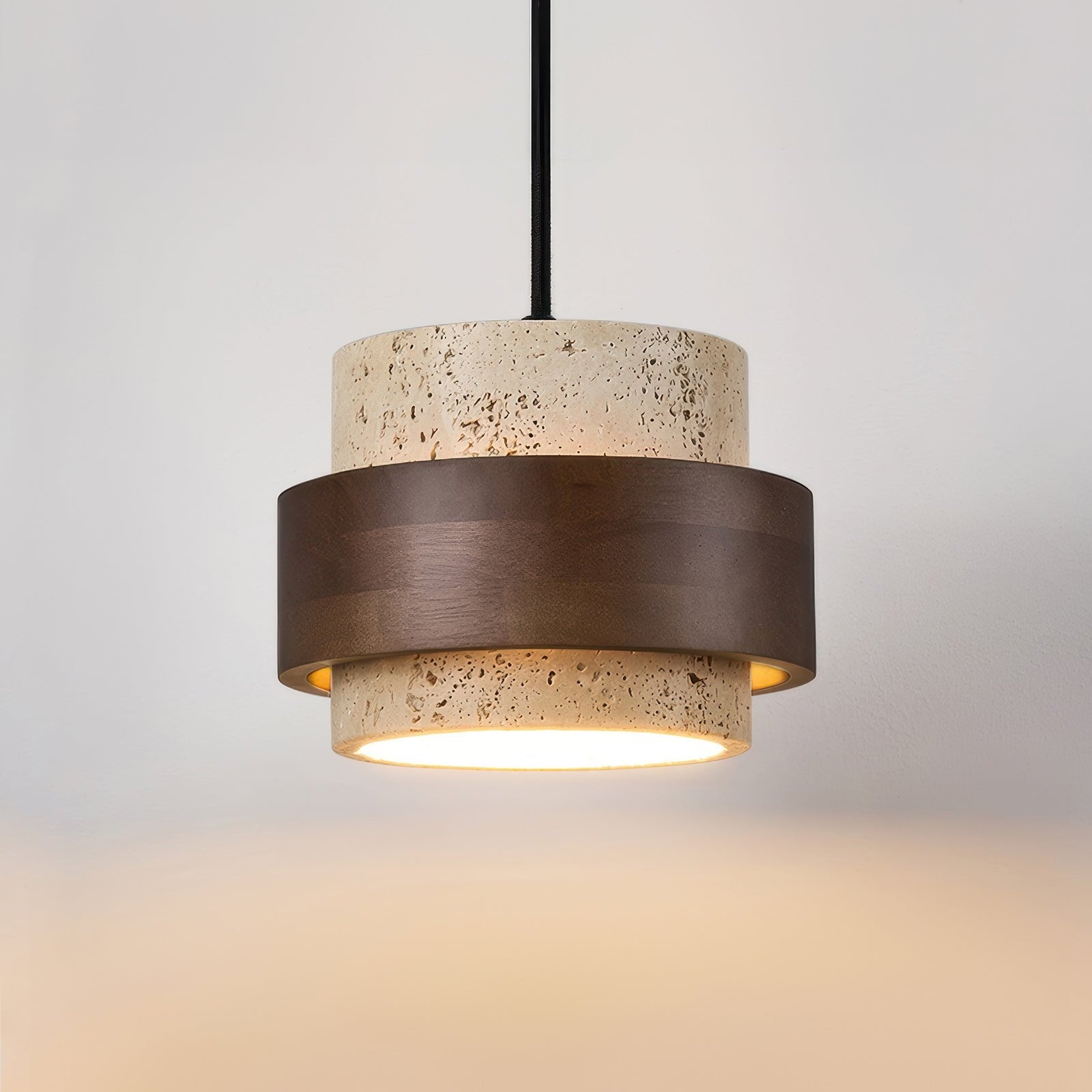 Wabi-Sabi Pendant Light Travertine Stone Wood | GX53 LED 6-10W | Minimalist Bedside Hanging Lamp | Adjustable Cable Ascend