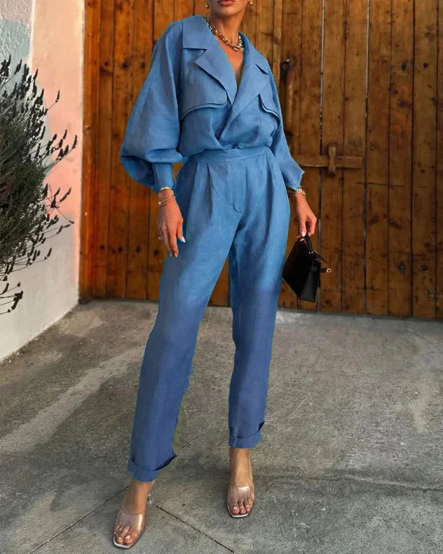 Women | Two-Piece Set | Loose Blazer | Long Pants | Relaxed Fit | Elegant Casual