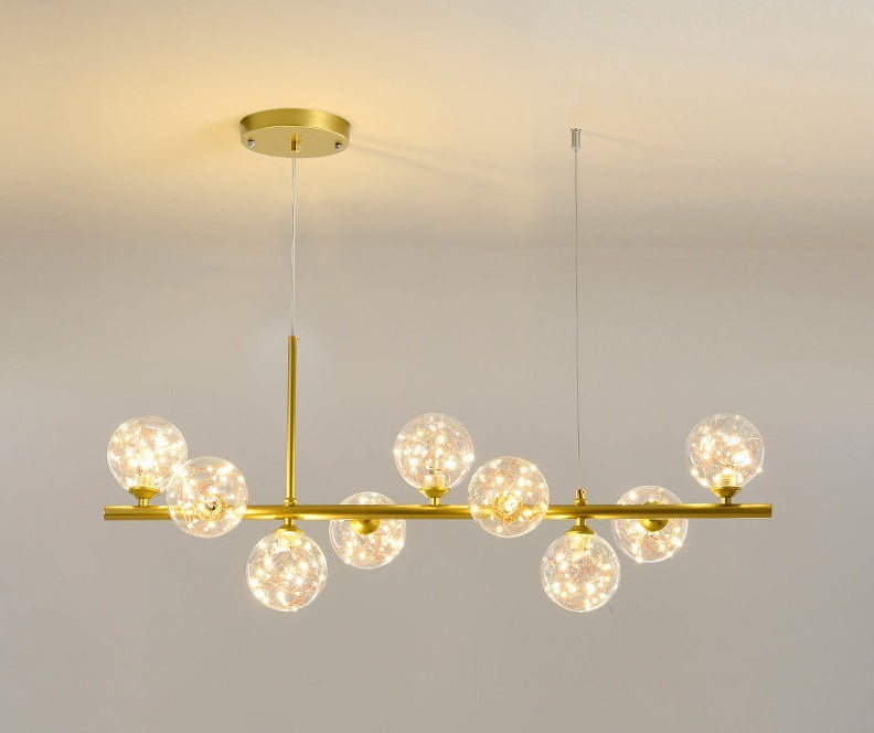 Luxury Dining Table Pendant Lamp 9-Light Linear Chandelier | Iron Glass | 83×24cm | Adjustable Height 1m | Modern Dining Room Lighting
