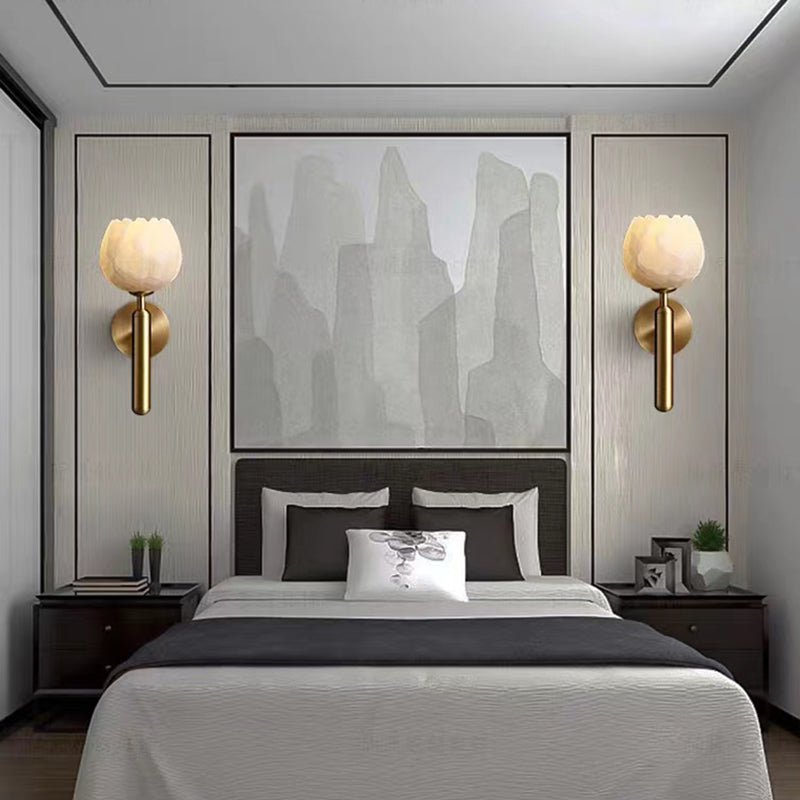 Marble Rose Wall Lamp | Floral Design Wall Light | Marble & Copper Finish | E14 LED Fixture | Decorative Indoor Lighting