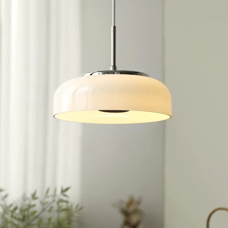Bauhaus Chrome White Pendant Lamp | Glass Dome LED Ceiling Light | Modern Minimalist Lighting | 23 cm Hanging Fixture