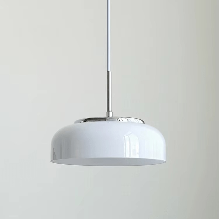 Bauhaus Chrome White Pendant Lamp | Glass Dome LED Ceiling Light | Modern Minimalist Lighting | 23 cm Hanging Fixture