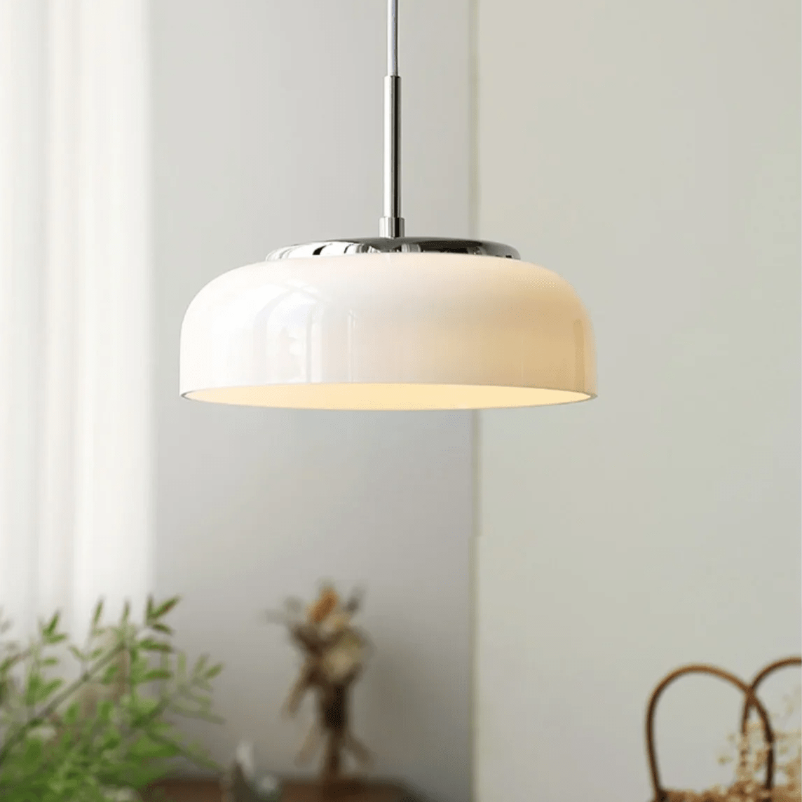 Bauhaus Chrome White Pendant Lamp | Glass Dome LED Ceiling Light | Modern Minimalist Lighting | 23 cm Hanging Fixture