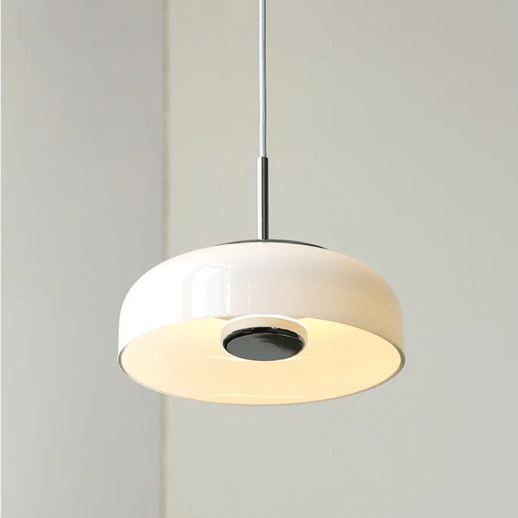 Bauhaus Chrome White Pendant Lamp | Glass Dome LED Ceiling Light | Modern Minimalist Lighting | 23 cm Hanging Fixture