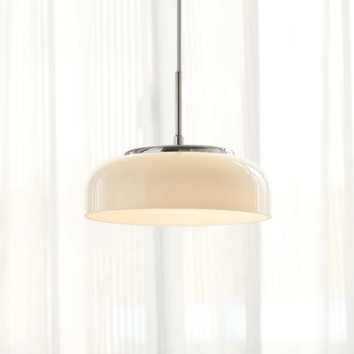 Bauhaus Chrome White Pendant Lamp | Glass Dome LED Ceiling Light | Modern Minimalist Lighting | 23 cm Hanging Fixture