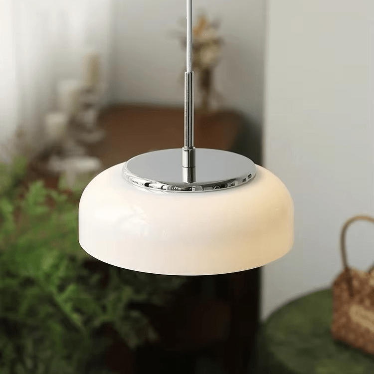 Bauhaus Chrome White Pendant Lamp | Glass Dome LED Ceiling Light | Modern Minimalist Lighting | 23 cm Hanging Fixture