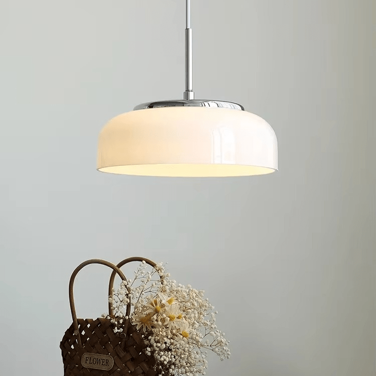 Bauhaus Chrome White Pendant Lamp | Glass Dome LED Ceiling Light | Modern Minimalist Lighting | 23 cm Hanging Fixture
