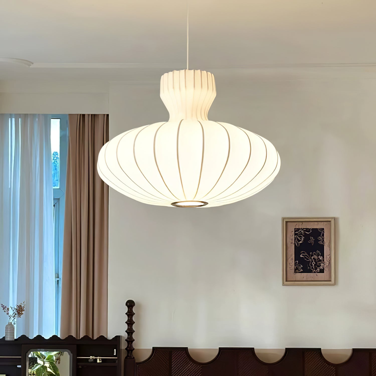 Bella Bloom Pendant Lamp | Pleated Silk Globe Ceiling Light | E26/E27 LED or Edison Bulb | Adjustable Hanging Fixture