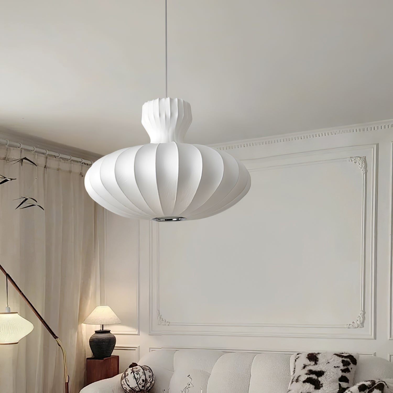 Bella Bloom Pendant Lamp | Pleated Silk Globe Ceiling Light | E26/E27 LED or Edison Bulb | Adjustable Hanging Fixture