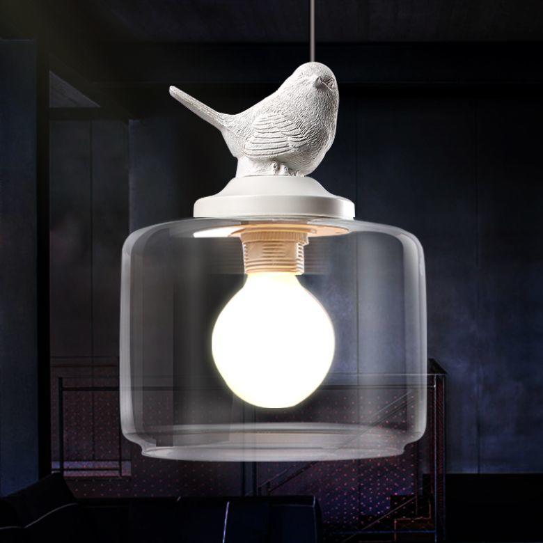 Bird Pendant Lamp | Glass-Stone Ceiling Light with Bird Motif | E27 LED Lamp | Modern Decorative Lighting | 20 cm