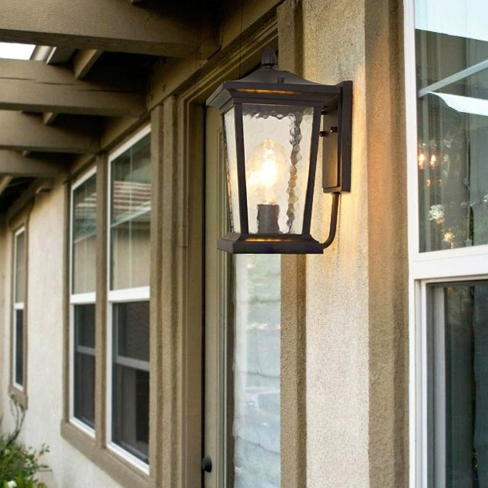 Farmhouse Outdoor Wall Lamp | Waterproof Glass Shade | Aluminum Frame | E27 LED Compatible | Porch & Garden Lighting | 25x37cm