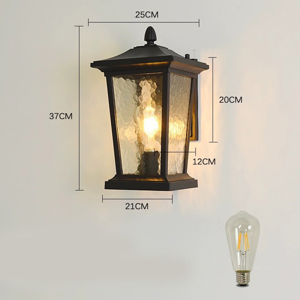 Farmhouse Outdoor Wall Lamp | Waterproof Glass Shade | Aluminum Frame | E27 LED Compatible | Porch & Garden Lighting | 25x37cm