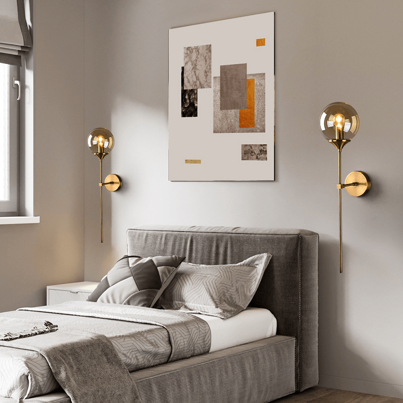 Boscall Wall Lamp | Smoky Glass Globe & Gold Metal Frame | E27 LED Light | Modern Classic Home Decor