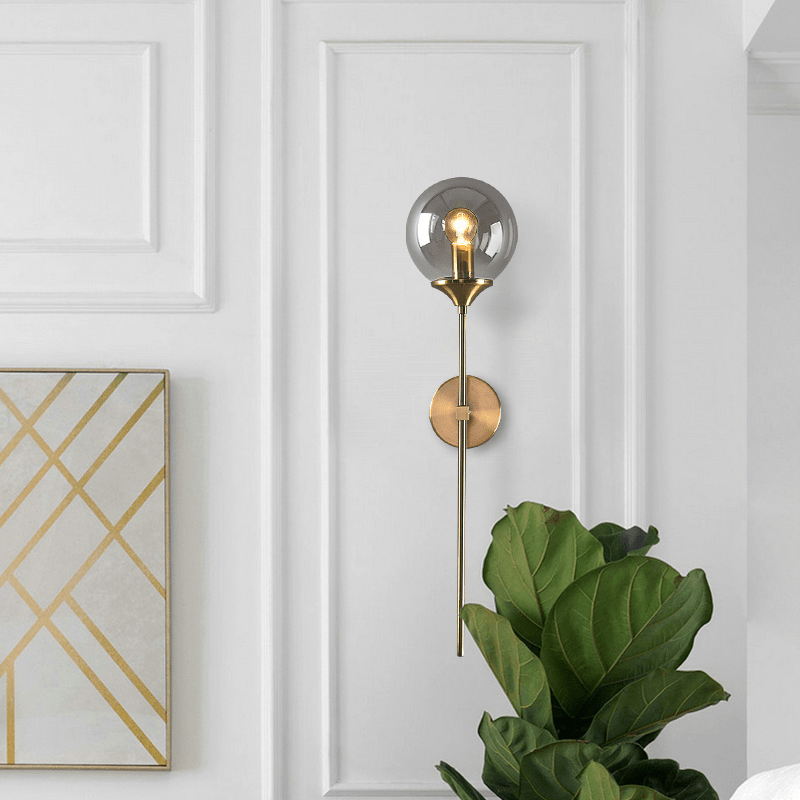 Boscall Wall Lamp | Smoky Glass Globe & Gold Metal Frame | E27 LED Light | Modern Classic Home Decor