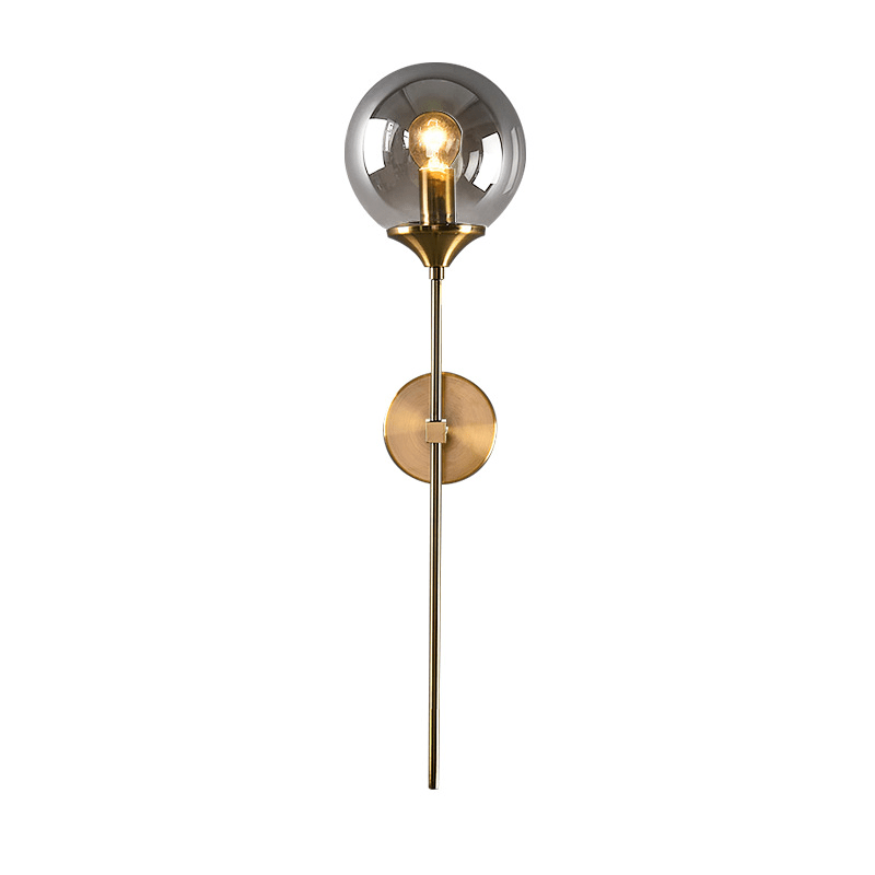 Boscall Wall Lamp | Smoky Glass Globe & Gold Metal Frame | E27 LED Light | Modern Classic Home Decor