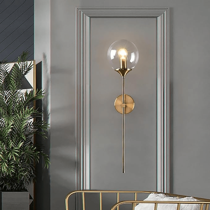 Boscall Wall Lamp | Smoky Glass Globe & Gold Metal Frame | E27 LED Light | Modern Classic Home Decor