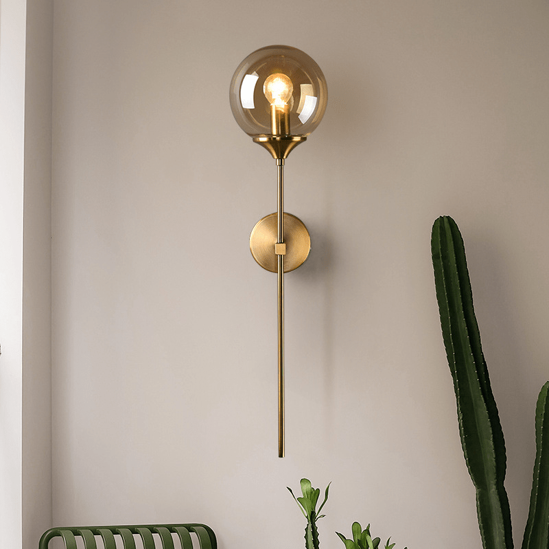 Boscall Wall Lamp | Smoky Glass Globe & Gold Metal Frame | E27 LED Light | Modern Classic Home Decor