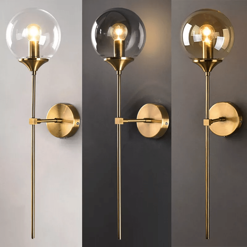 Boscall Wall Lamp | Smoky Glass Globe & Gold Metal Frame | E27 LED Light | Modern Classic Home Decor