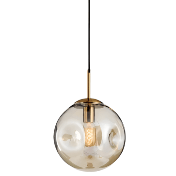 Brass & Glass Pendant Light | Modern Scandinavian Globe Ceiling Lamp | 25cm E27 Gold Glass Lighting | Hallway Bedroom Dining Room Decor