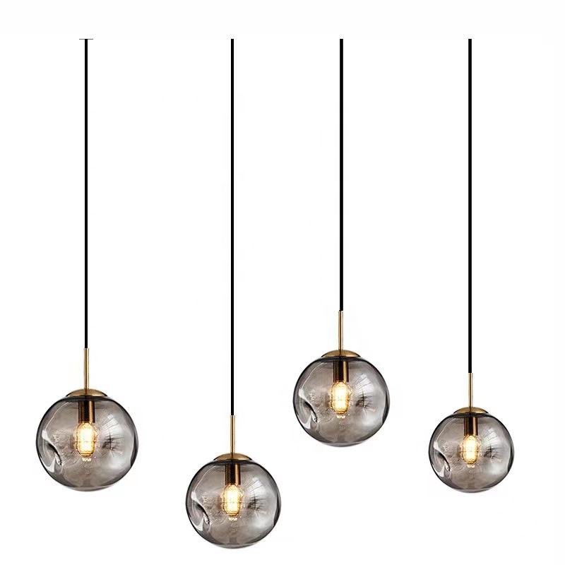 Brass & Glass Pendant Light | Modern Scandinavian Globe Ceiling Lamp | 25cm E27 Gold Glass Lighting | Hallway Bedroom Dining Room Decor