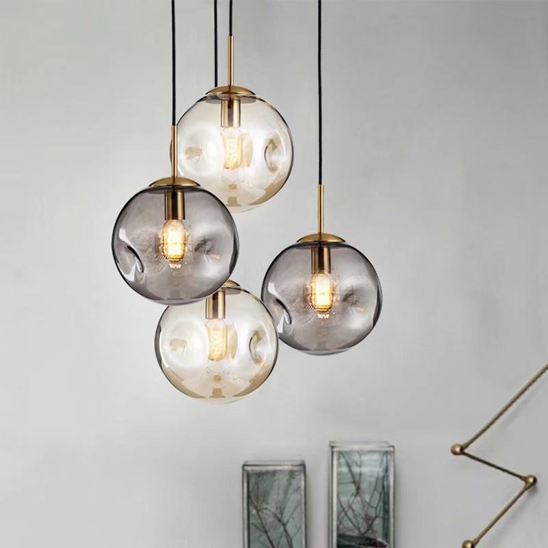 Brass & Glass Pendant Light | Modern Scandinavian Globe Ceiling Lamp | 25cm E27 Gold Glass Lighting | Hallway Bedroom Dining Room Decor