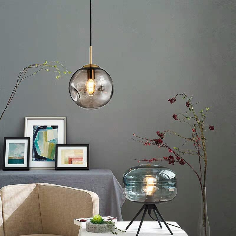Brass & Glass Pendant Light | Modern Scandinavian Globe Ceiling Lamp | 25cm E27 Gold Glass Lighting | Hallway Bedroom Dining Room Decor