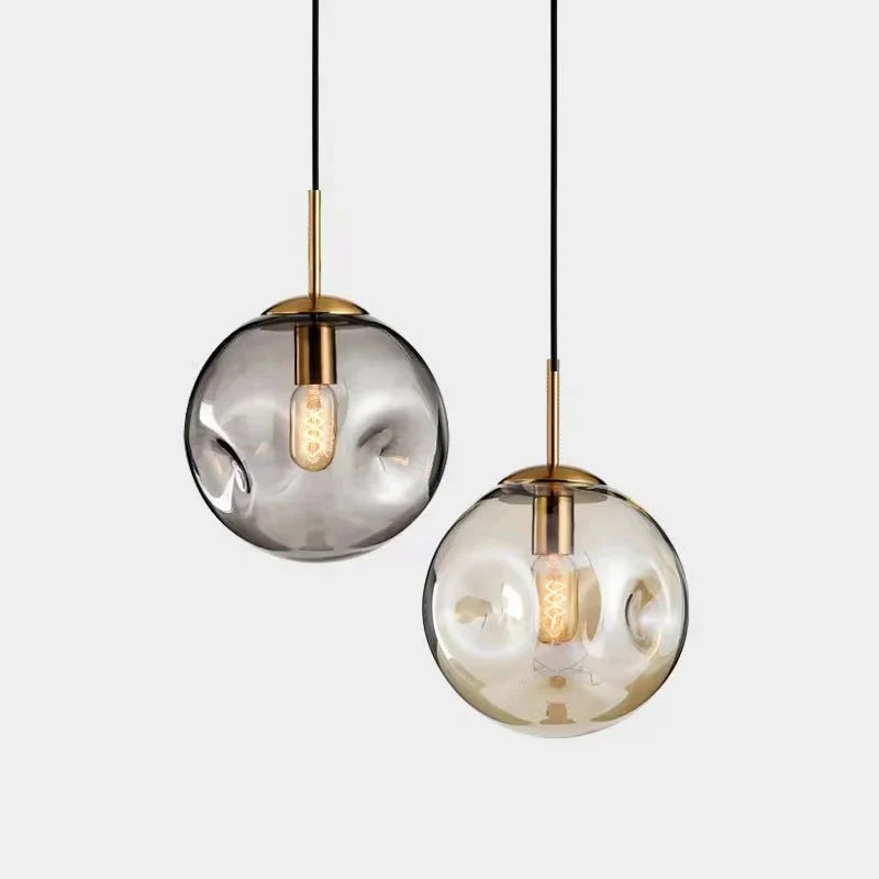 Brass & Glass Pendant Light | Modern Scandinavian Globe Ceiling Lamp | 25cm E27 Gold Glass Lighting | Hallway Bedroom Dining Room Decor