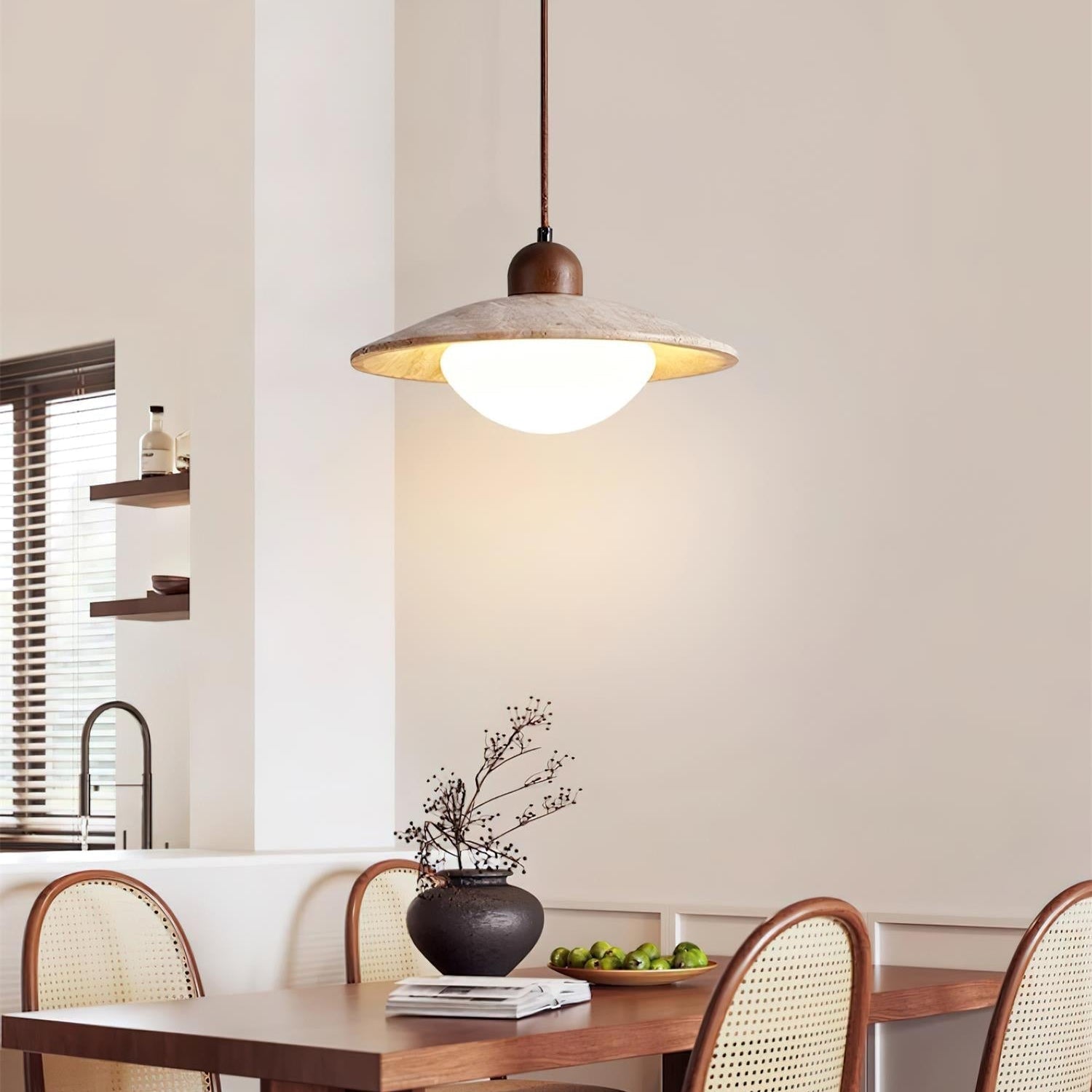Brio Pendant Lamp | Travertine & Glass Ceiling Light | Rustic Modern Hanging Lamp 25cm | G9 LED/Incandescent | Living Room Bedroom Dining Room