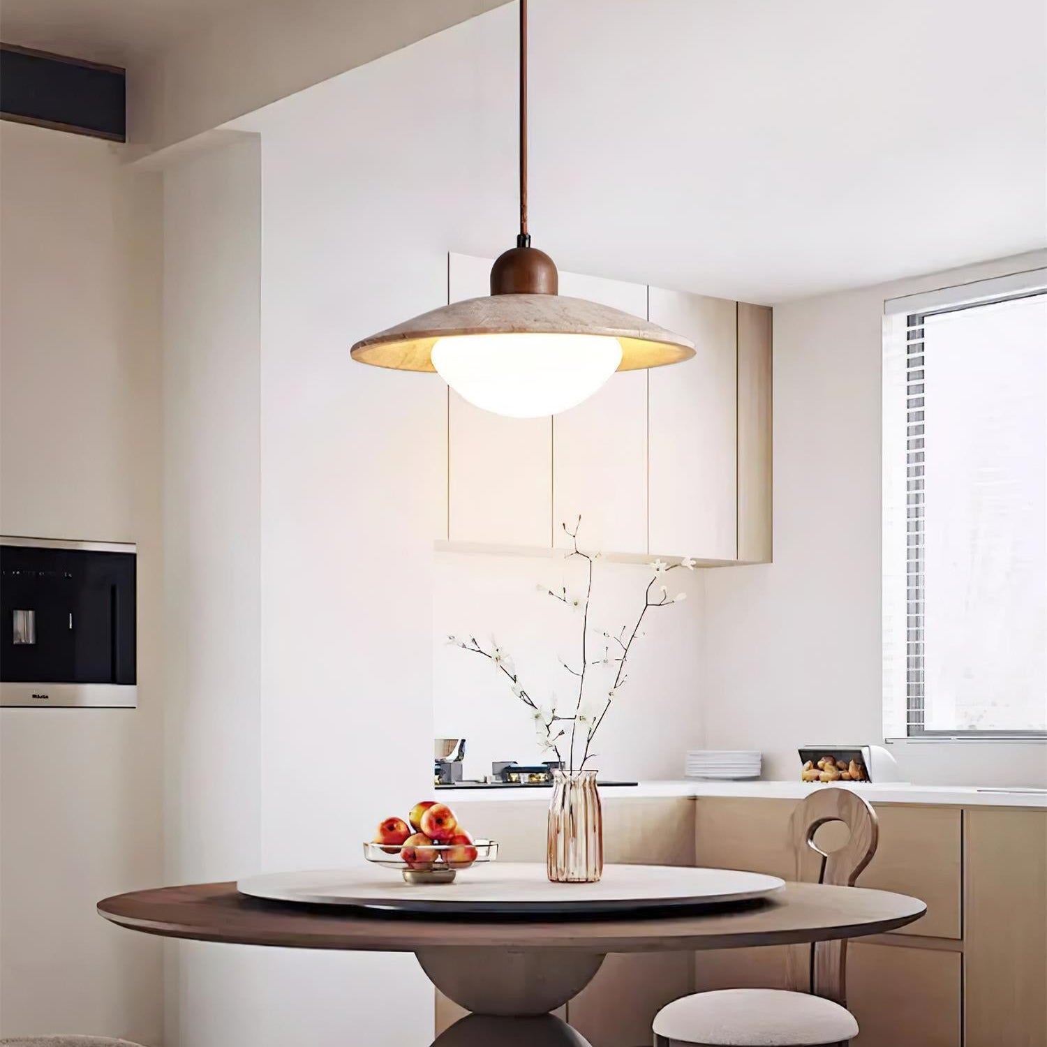 Brio Pendant Lamp | Travertine & Glass Ceiling Light | Rustic Modern Hanging Lamp 25cm | G9 LED/Incandescent | Living Room Bedroom Dining Room