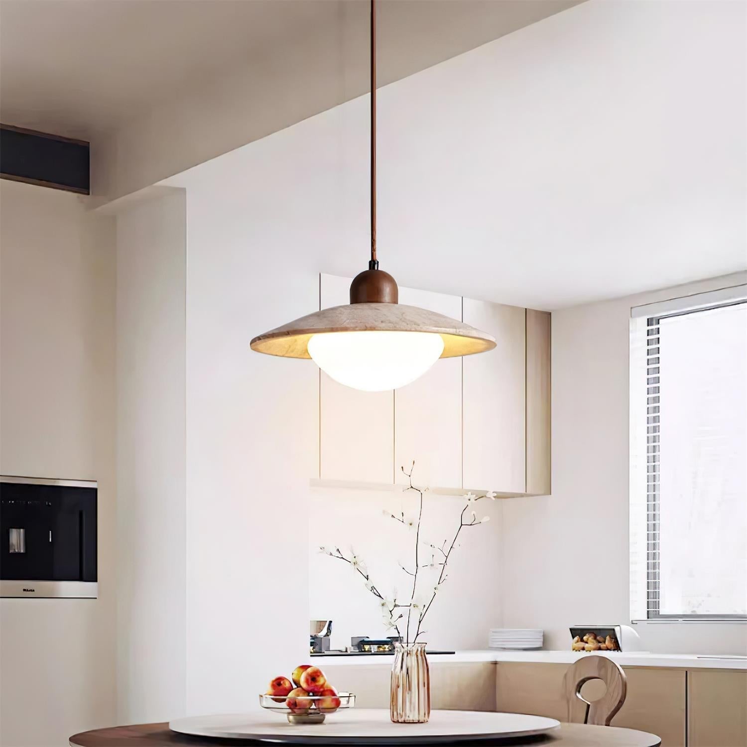 Brio Pendant Lamp | Travertine & Glass Ceiling Light | Rustic Modern Hanging Lamp 25cm | G9 LED/Incandescent | Living Room Bedroom Dining Room