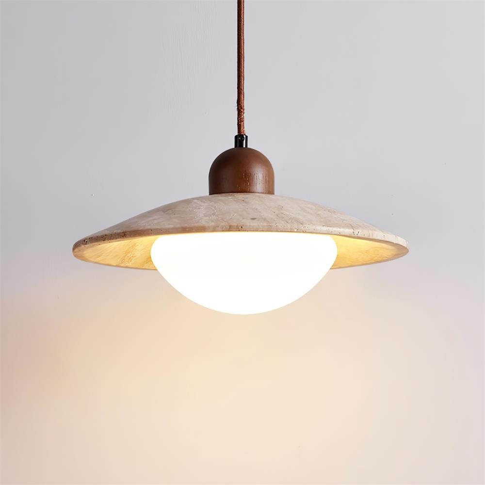 Brio Pendant Lamp | Travertine & Glass Ceiling Light | Rustic Modern Hanging Lamp 25cm | G9 LED/Incandescent | Living Room Bedroom Dining Room