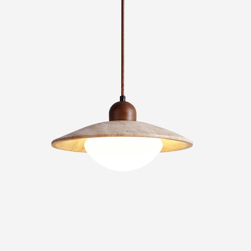 Brio Pendant Lamp | Travertine & Glass Ceiling Light | Rustic Modern Hanging Lamp 25cm | G9 LED/Incandescent | Living Room Bedroom Dining Room
