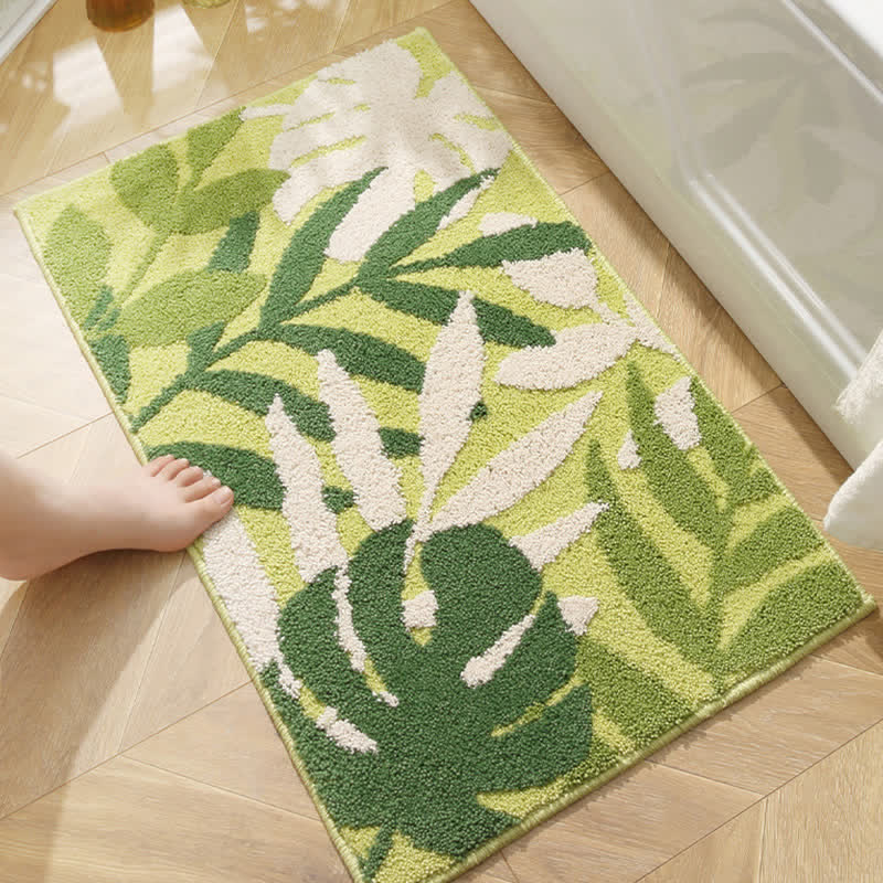 Palm Leaf Non-Slip Entryway Rug | Soft Absorbent Bath Mat for Bathroom, Kitchen & Home | Polyester Floor Rug 40x65 / 50x80cm