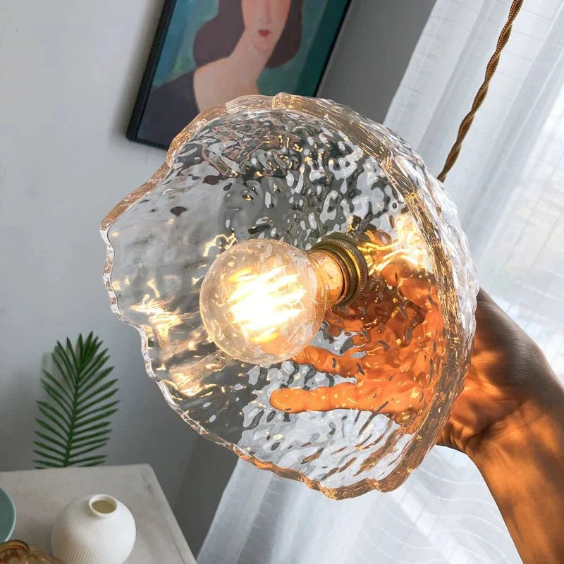 Irregular Glass Pendant Lamp | Brass & Glass Design | E27 Socket | Modern Decorative Hanging Light | Indoor Ceiling Lighting